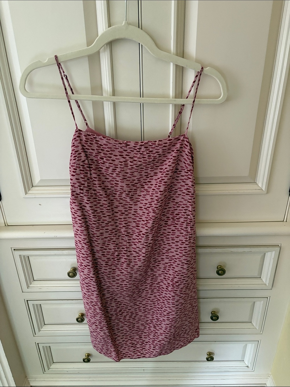 Reformation Pink Mini Slip Dress with Dark Pink Print